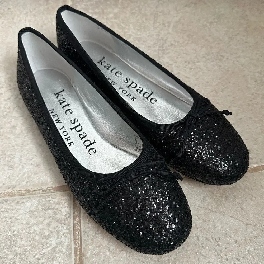 Kate Spade New York‎ size 5 b 5b black glitter ballet shoes Honey Glitter Flats
